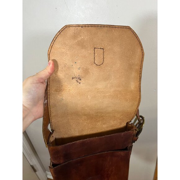 Vintage Saddle Bag Brown Leather Purse Shoulder Strap Brown Western Retro 60s - Picture 11 of 14